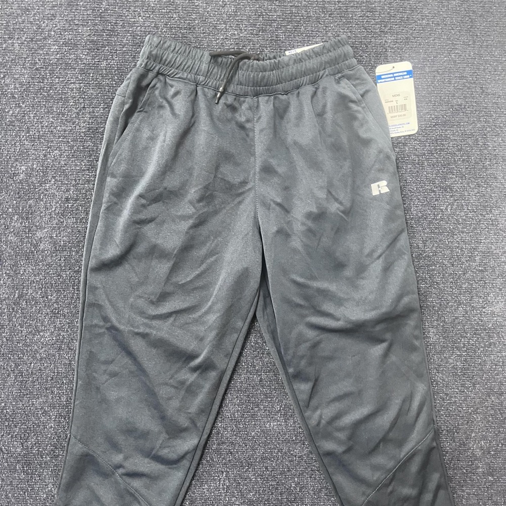 Russell Athletic Pants Mens Small Gray Tapered Fit Joggers Zip Pocket Polyester
